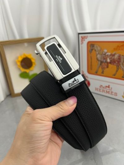 1:1  Hermes  Black Leather Belt  with Silver buckle Easy to Button up 3.5cm